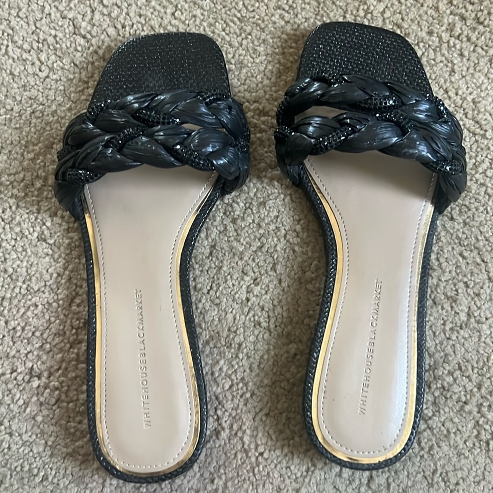 White House black market dressy black slides.  Size 7.